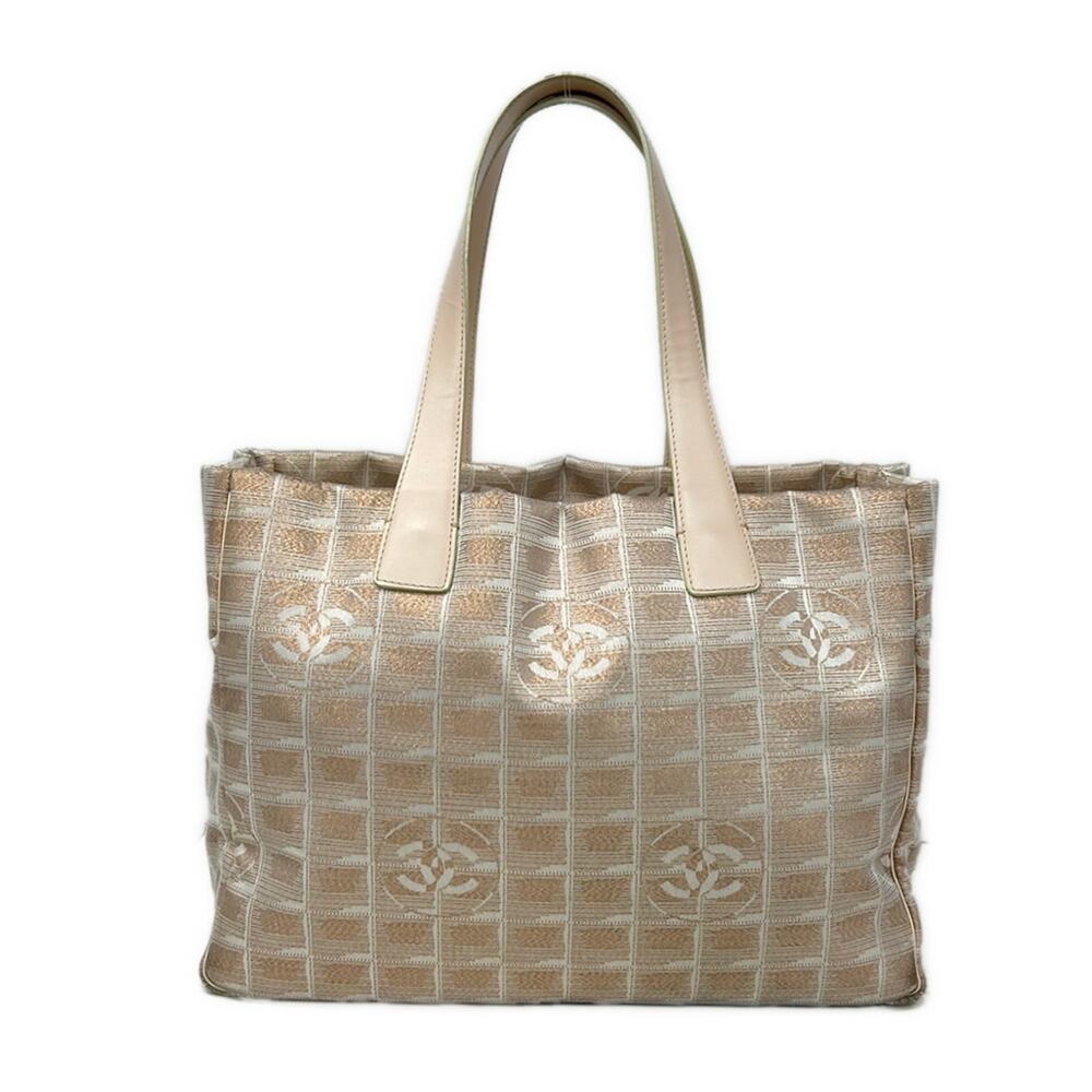 Chanel New Travel Line Tote MM Tote Bag Rose Gold White Beige Nylon Jacquard